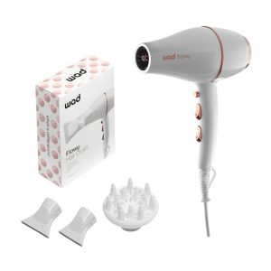 Secador compacto iónico anti-frizz FLOWY WHITE con Difusor de WAD